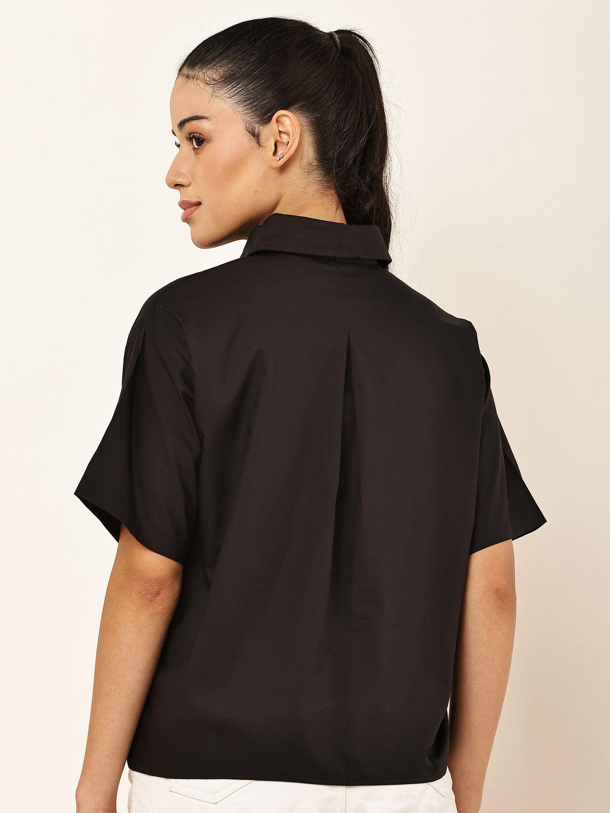 Oversized Crop Shirt — Black
