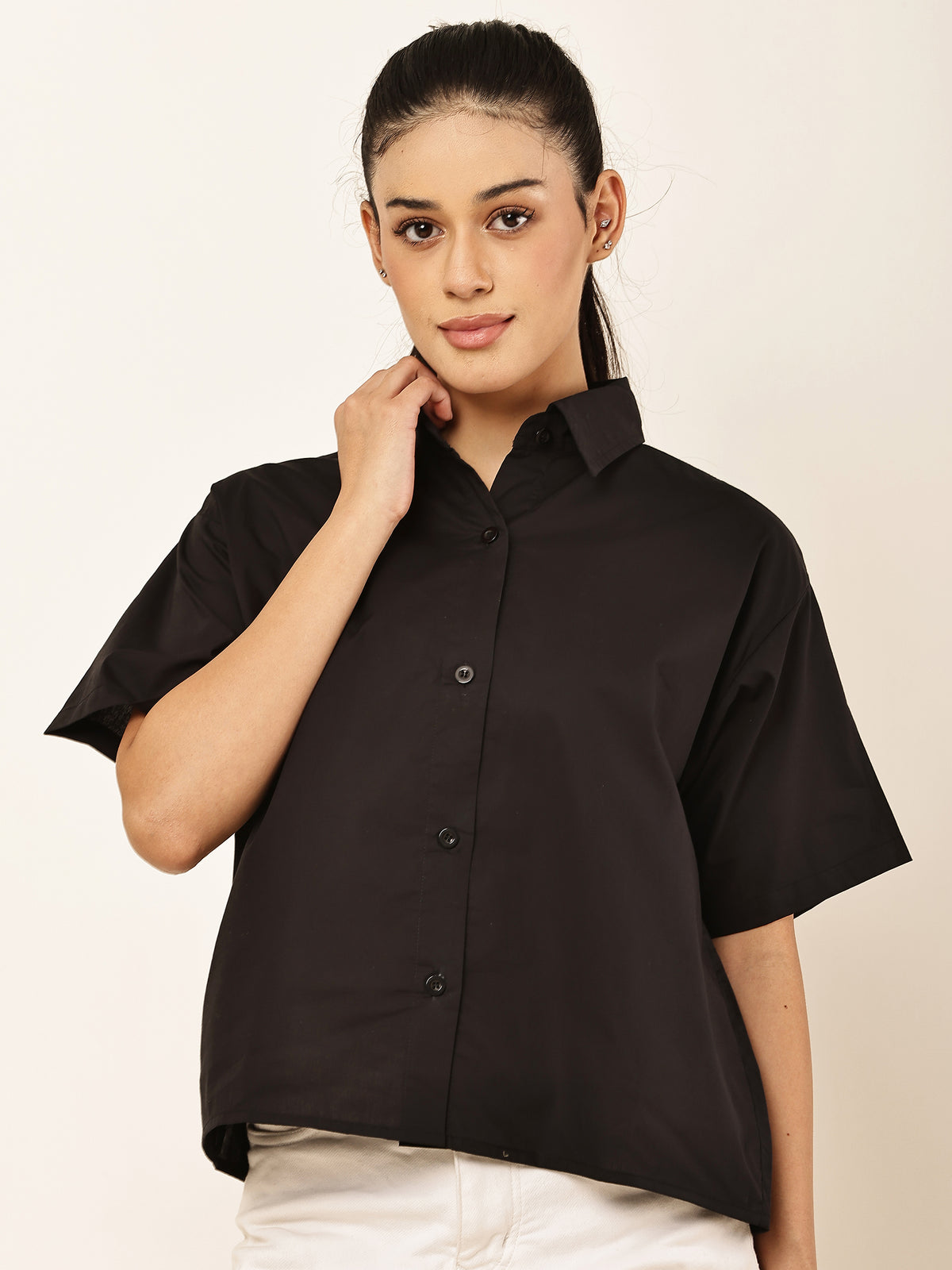 Oversized Crop Shirt — Black