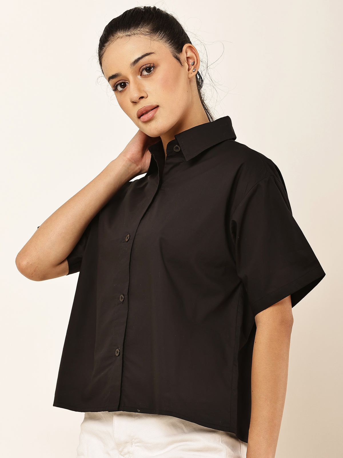 Oversized Crop Shirt — Black