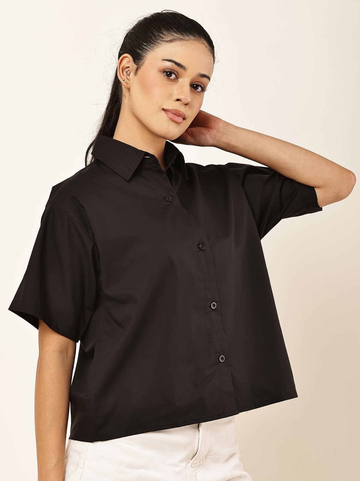 Oversized Crop Shirt — Black