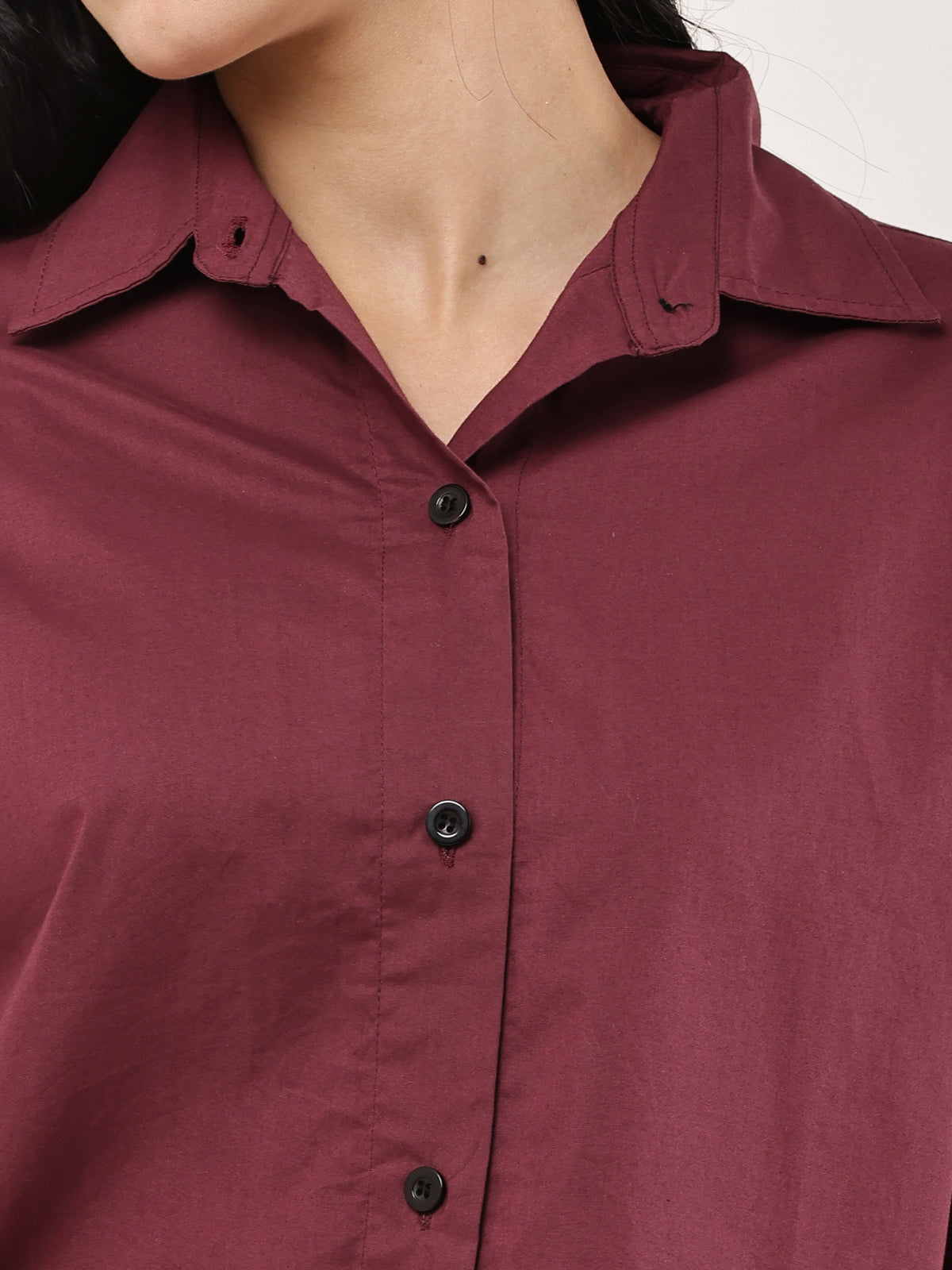 Oversized Crop Shirt — Wine