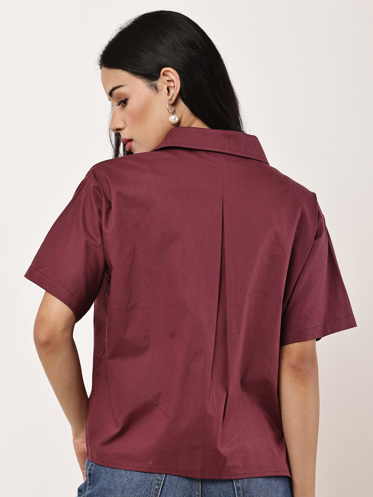 Oversized Crop Shirt — Wine